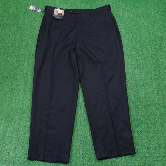Roundtree & Yorke Pants Mens 40x30 Navy Blue Flat Front Expander Easy Care - Picture 1 of 10